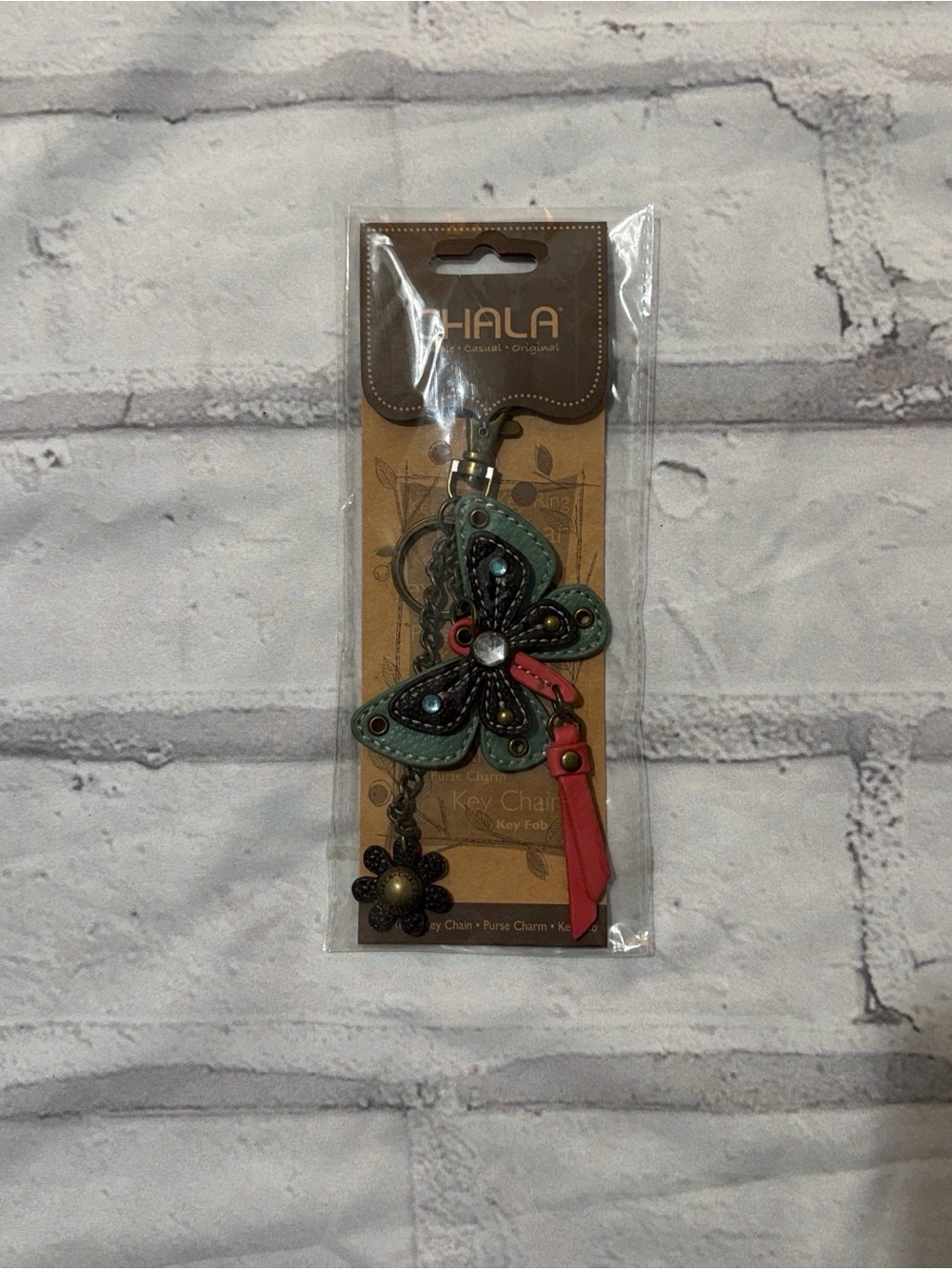 NWT Chala Green and Pink Butterfly Key & Handbag Charm